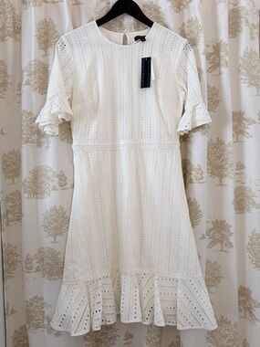Banana Republic White Eyelet Midi Dress with Ruffle Hem ***NEW***
